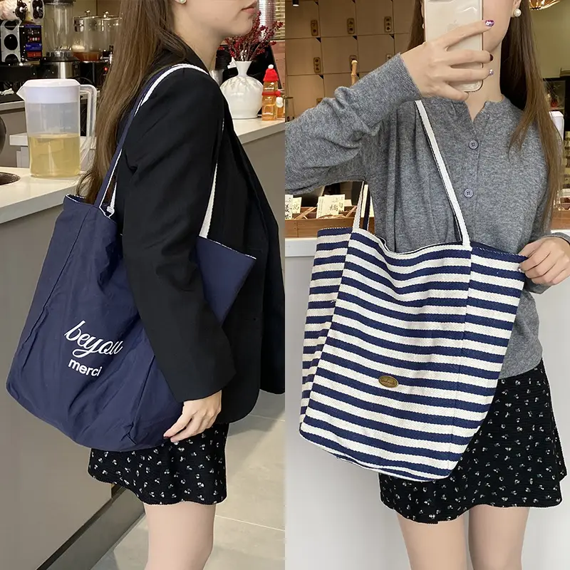 2024 Striped Canvas Tote Bags for Women - Image 4
