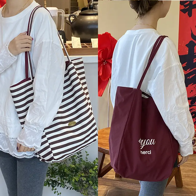 2024 Striped Canvas Tote Bags for Women - Image 5