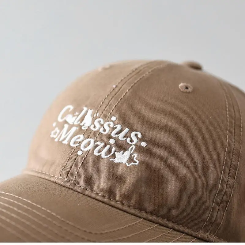 Korean Cat Cap Brown Embroidered Unisex