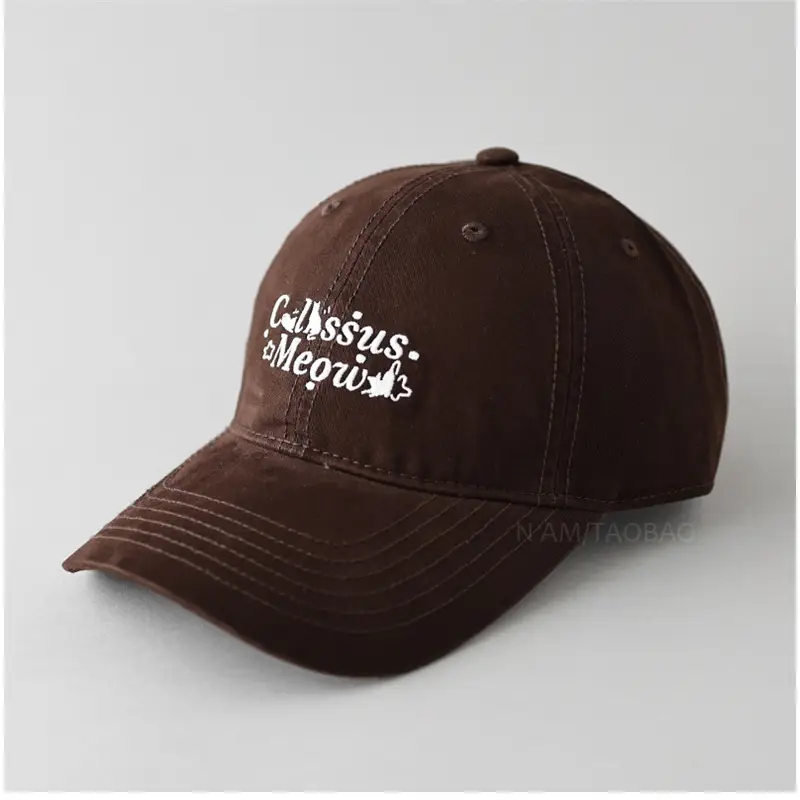 Korean Cat Cap Brown Embroidered Unisex