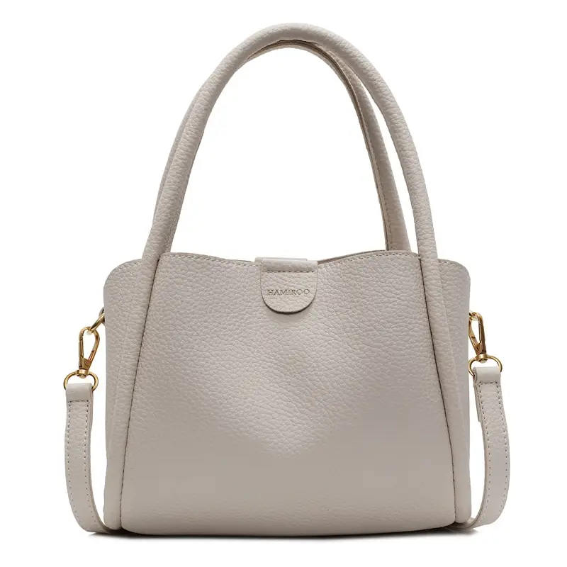 Beige Square Handbag with Gold Plated Handles - Image 10