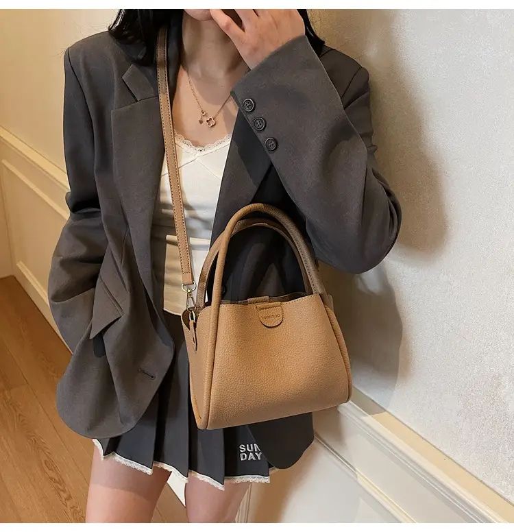 Beige Square Handbag with Gold Plated Handles — feature 11