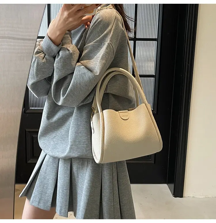 Beige Square Handbag with Gold Plated Handles — feature 12