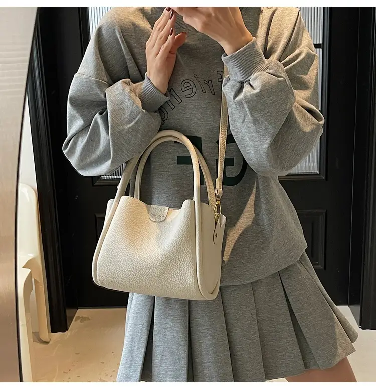 Beige Square Handbag with Gold Plated Handles — feature 13