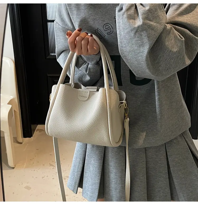 Beige Square Handbag with Gold Plated Handles — feature 14