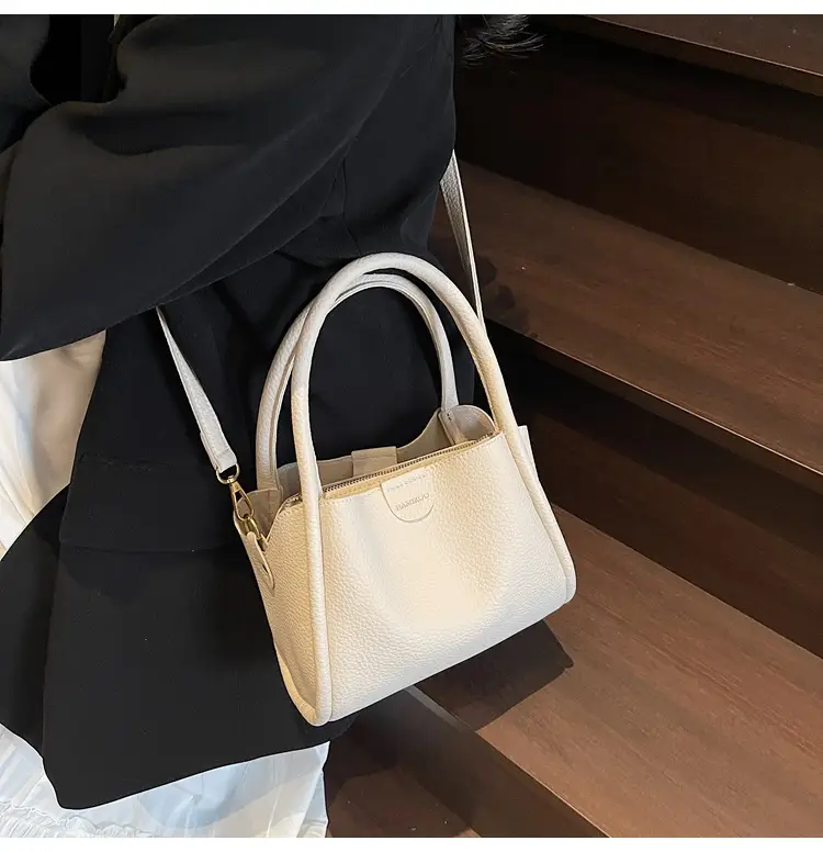 Beige Square Handbag with Gold Plated Handles — feature 15