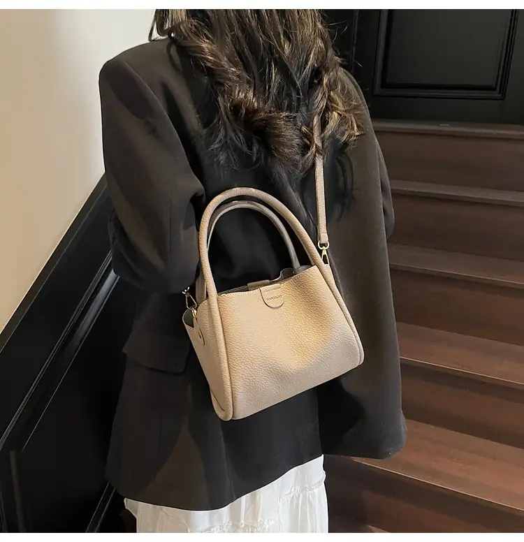 Beige Square Handbag with Gold Plated Handles — feature 17