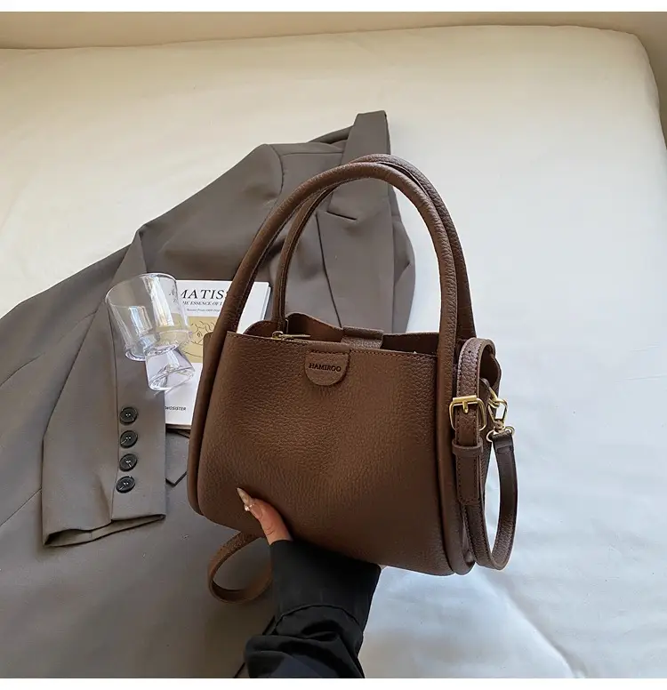 Beige Square Handbag with Gold Plated Handles — feature 18