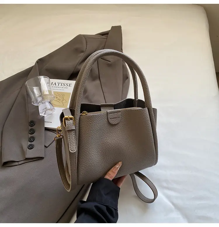 Beige Square Handbag with Gold Plated Handles — feature 20