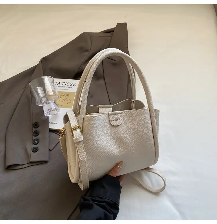 Beige Square Handbag with Gold Plated Handles — feature 21