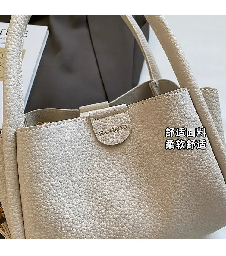 Beige Square Handbag with Gold Plated Handles — feature 3