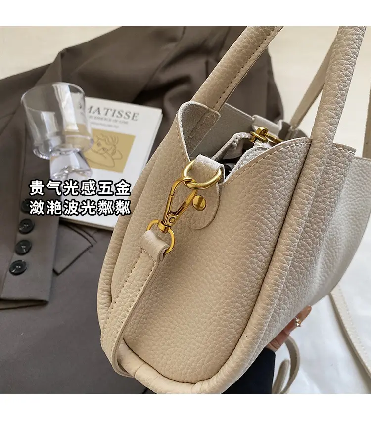 Beige Square Handbag with Gold Plated Handles — feature 4