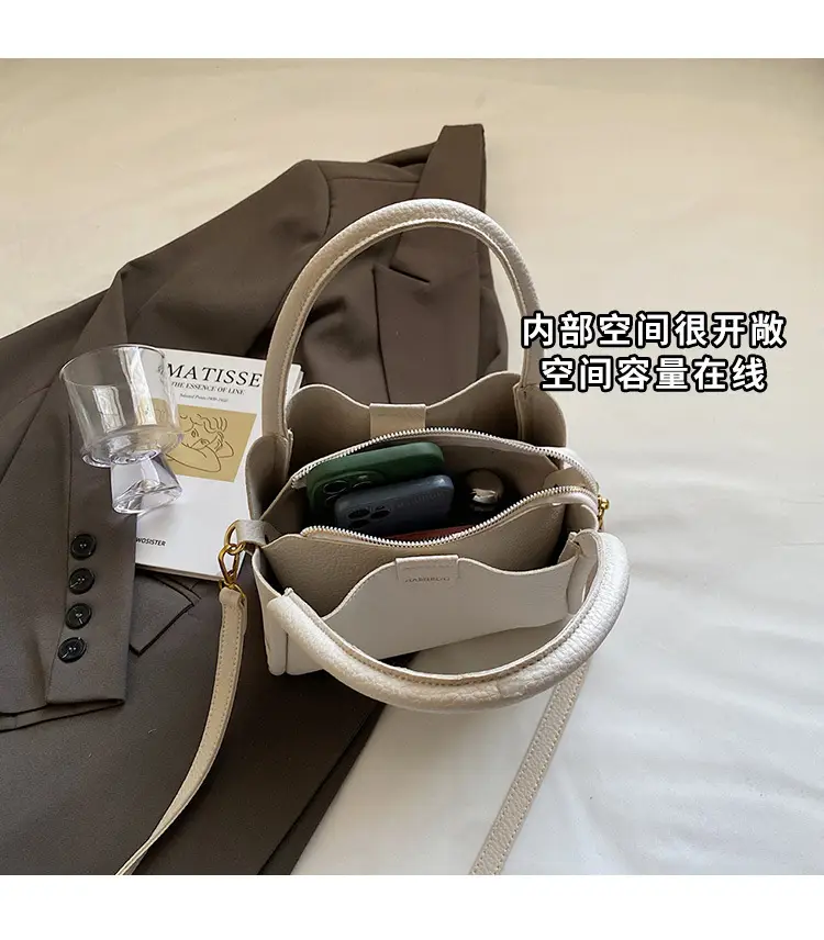 Beige Square Handbag with Gold Plated Handles — feature 6