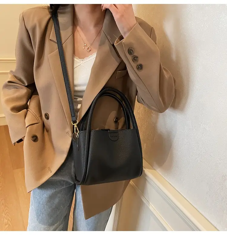 Beige Square Handbag with Gold Plated Handles — feature 9