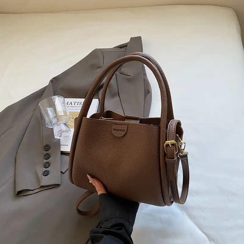 Beige Square Handbag with Gold Plated Handles - Image 4
