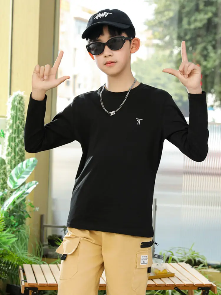 Boys Long Sleeve Cotton T-Shirt White Black Spring Autumn - Image 5
