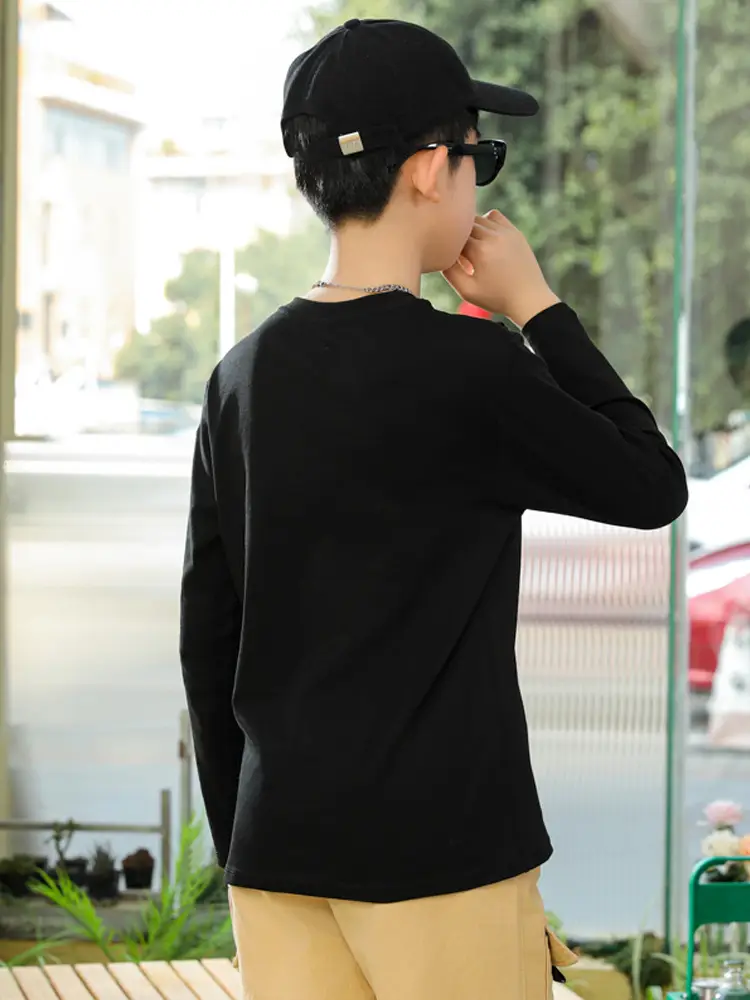 Boys Long Sleeve Cotton T-Shirt White Black Spring Autumn - Image 7