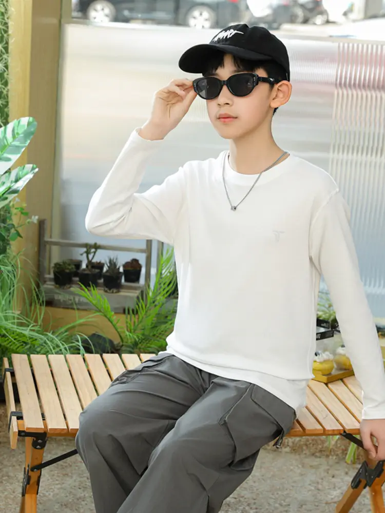 Boys Long Sleeve Cotton T-Shirt White Black Spring Autumn - Image 8