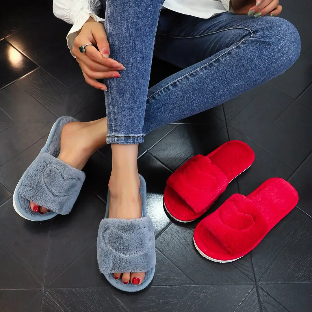 Cross-Border Furry Open-Toe Women's Indoor and Outdoor Home Cotton Slippers Four-Season Furry Slippers