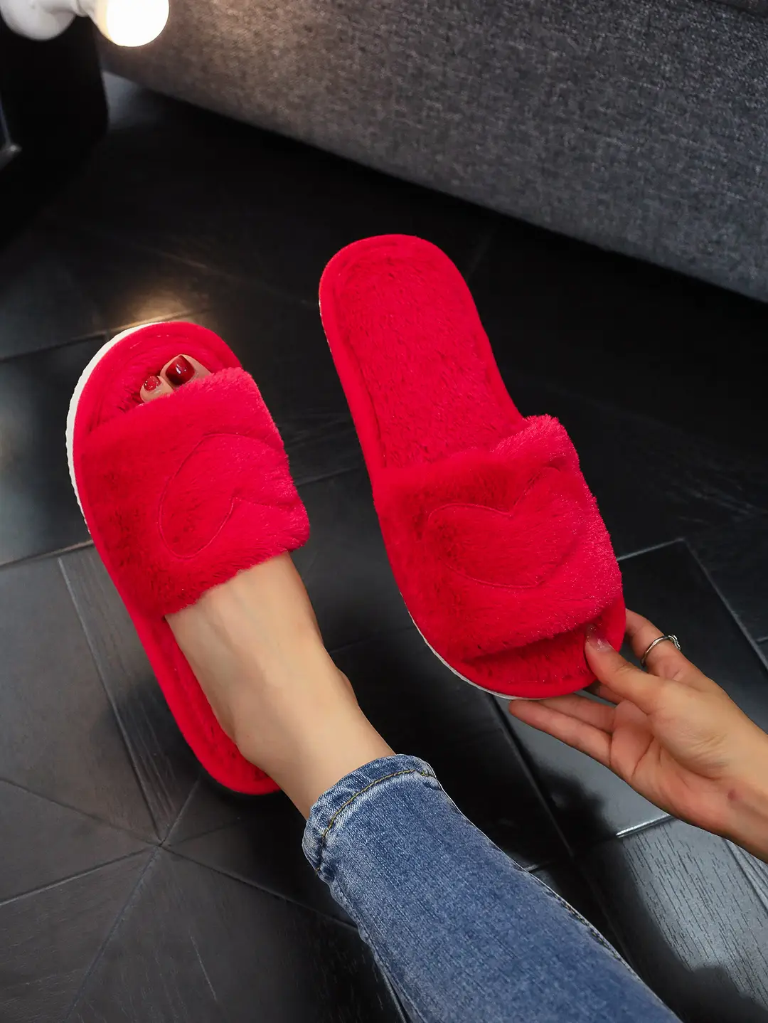 Cross-Border Furry Open-Toe Women's Indoor and Outdoor Home Cotton Slippers Four-Season Furry Slippers — feature 10