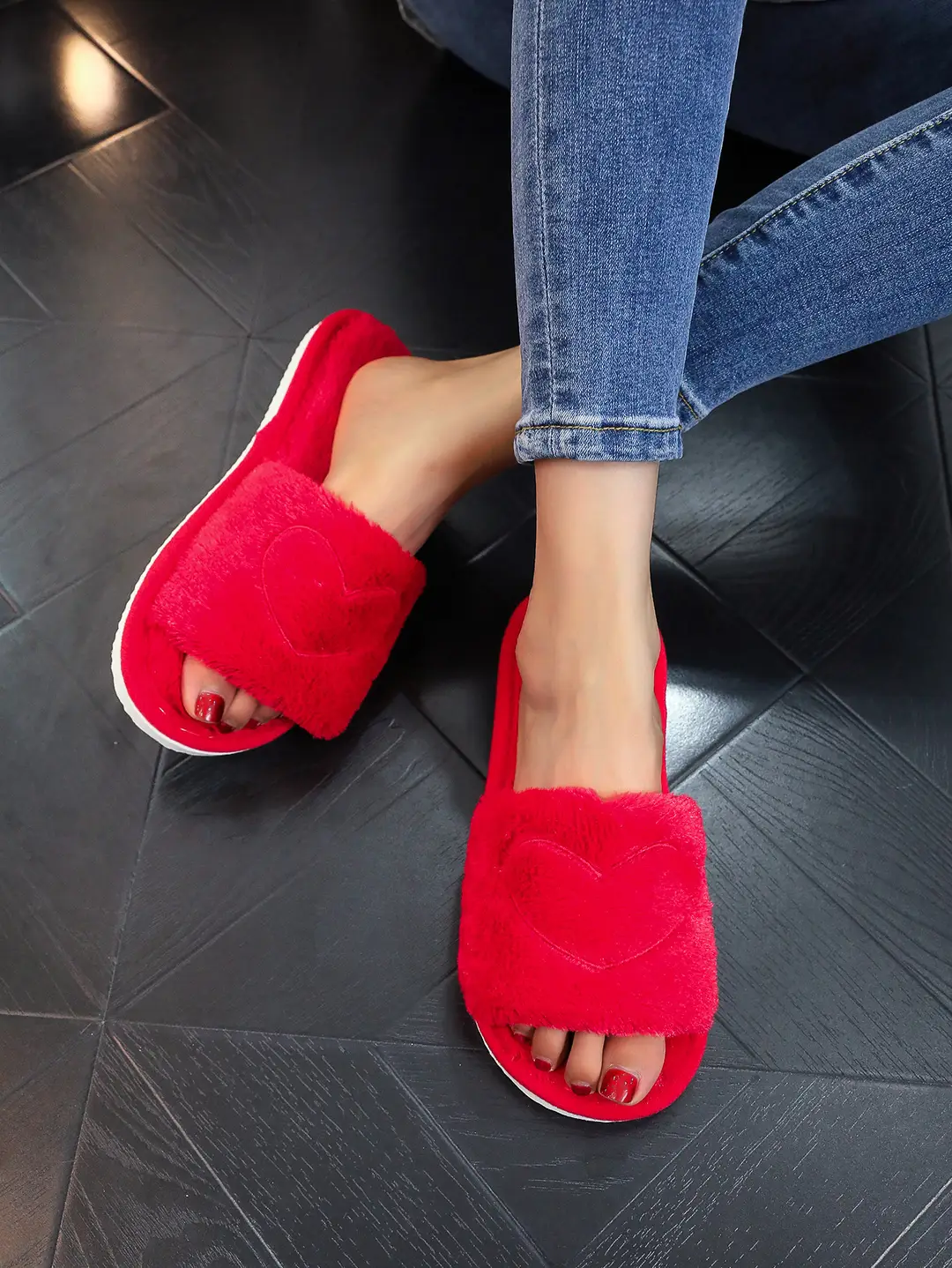 Cross-Border Furry Open-Toe Women's Indoor and Outdoor Home Cotton Slippers Four-Season Furry Slippers — feature 12