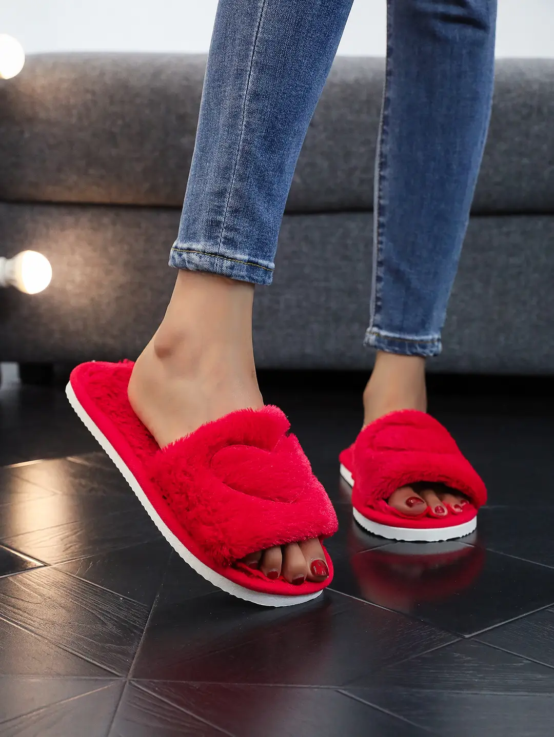 Cross-Border Furry Open-Toe Women's Indoor and Outdoor Home Cotton Slippers Four-Season Furry Slippers — feature 13