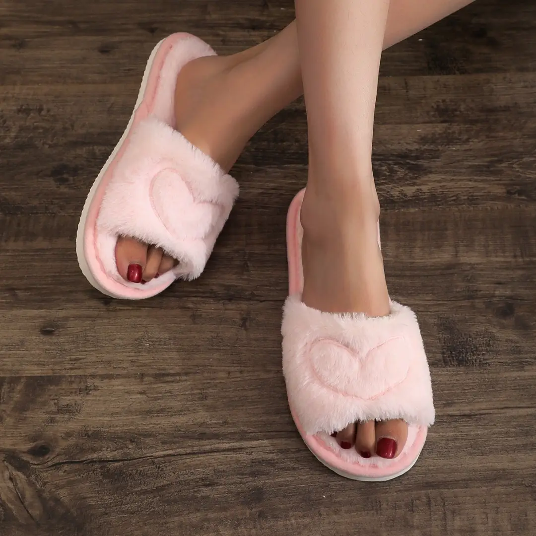 Cross-Border Furry Open-Toe Women's Indoor and Outdoor Home Cotton Slippers Four-Season Furry Slippers — feature 3