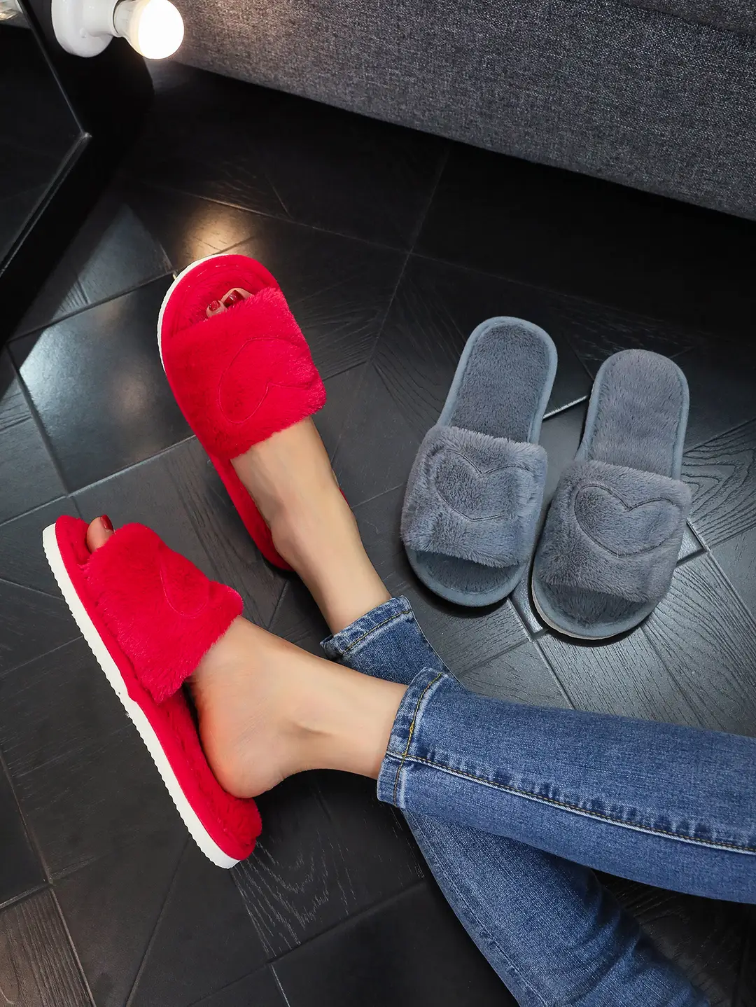 Cross-Border Furry Open-Toe Women's Indoor and Outdoor Home Cotton Slippers Four-Season Furry Slippers — feature 6