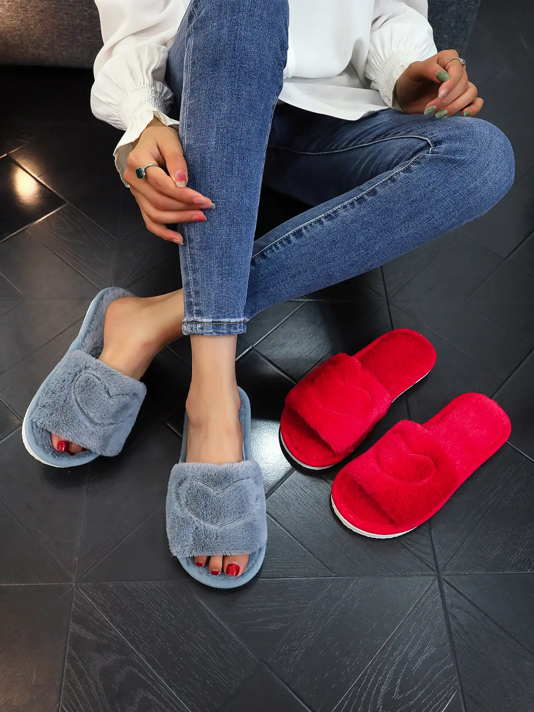 Cross-Border Furry Open-Toe Women's Indoor and Outdoor Home Cotton Slippers Four-Season Furry Slippers — feature 7
