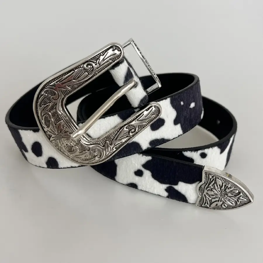 Western Cowhide Belt with Silver Buckle - Image 4