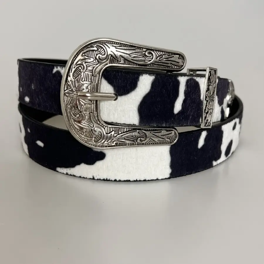 Western Cowhide Belt with Silver Buckle - Image 5