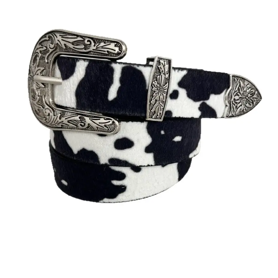Western Cowhide Belt with Silver Buckle - Image 6
