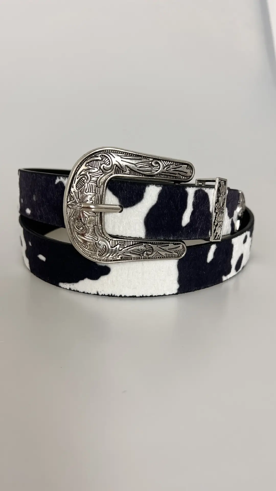 Western Cowhide Belt with Silver Buckle — feature 1