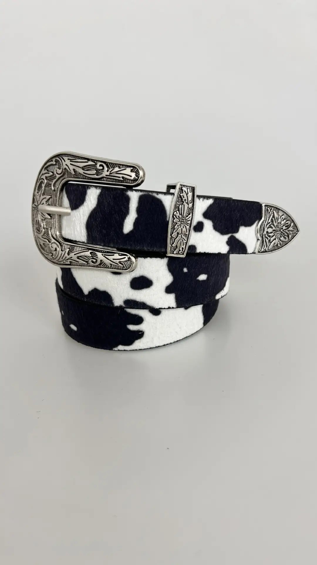 Western Cowhide Belt with Silver Buckle — feature 2
