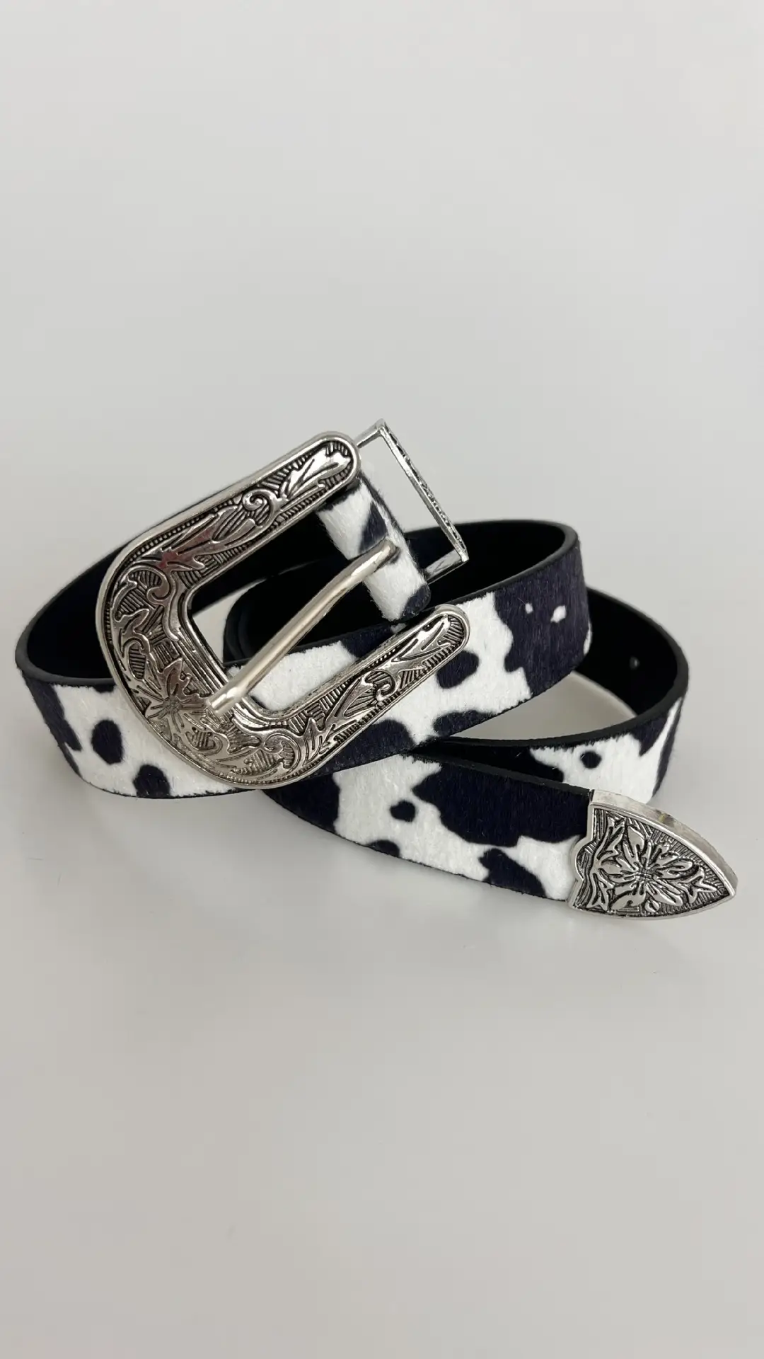 Western Cowhide Belt with Silver Buckle — feature 3