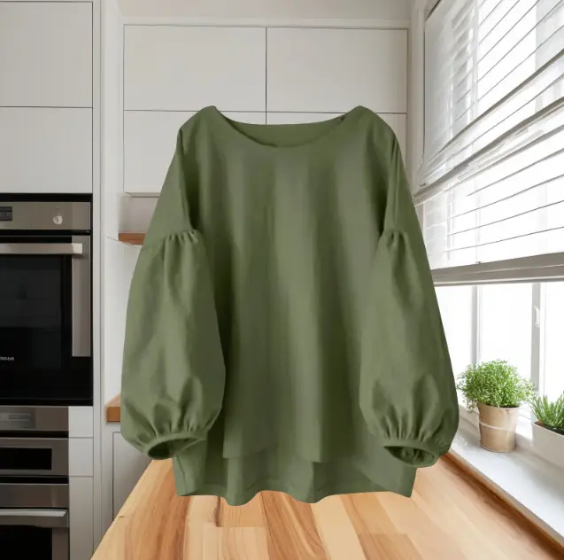 Beige Loose Sleeve Puff Sleeve Shirt - Image 5
