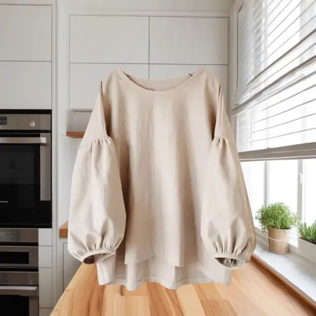 Beige Loose Sleeve Puff Sleeve Shirt — feature 5