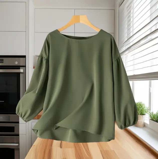 Beige Loose Sleeve Puff Sleeve Shirt - Image 2
