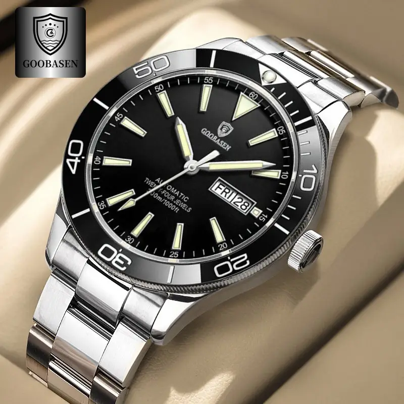 Guberson Green Submariner Men's Watch with Transparent Back