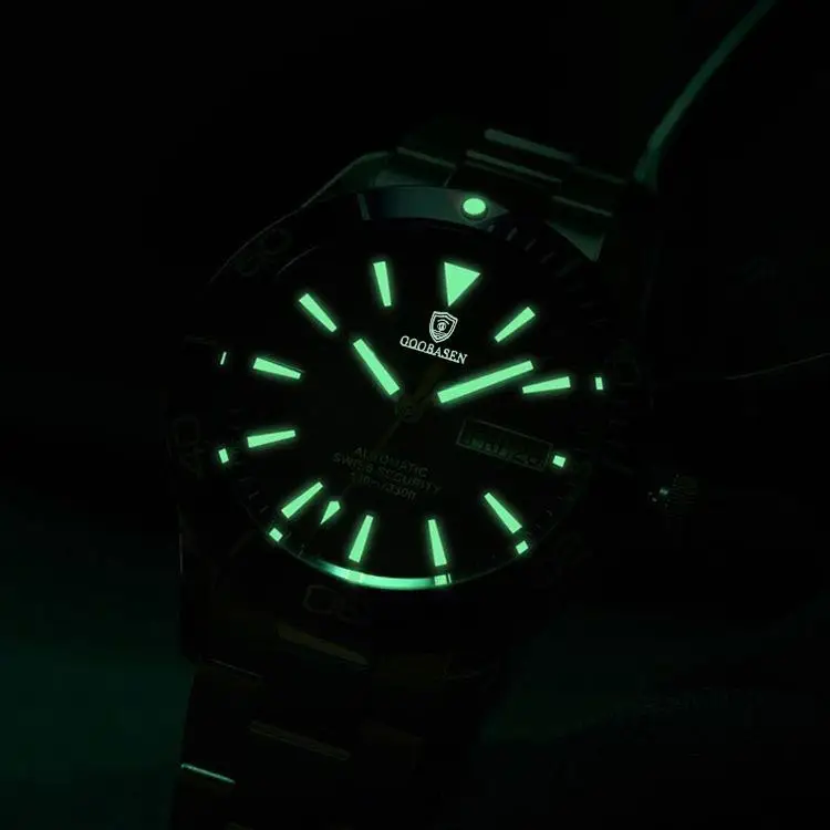 Guberson Green Submariner Men's Watch with Transparent Back