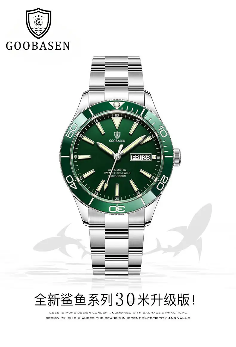 Guberson Green Submariner Men's Watch with Transparent Back — feature 2