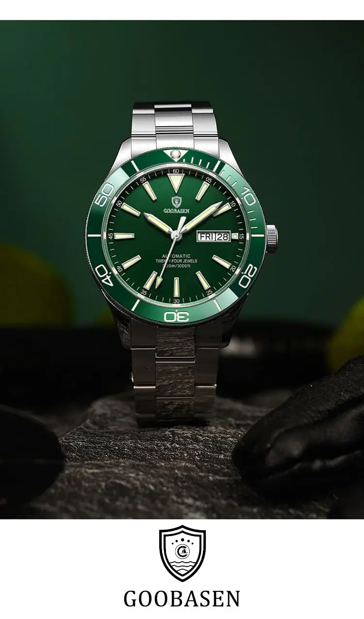 Guberson Green Submariner Men's Watch with Transparent Back — feature 5