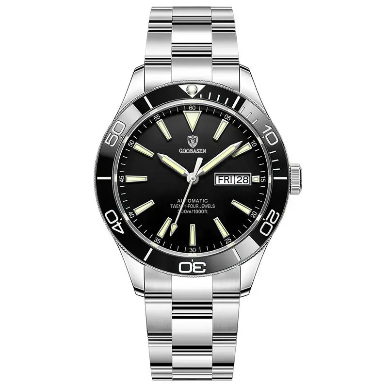 Guberson Green Submariner Men's Watch with Transparent Back