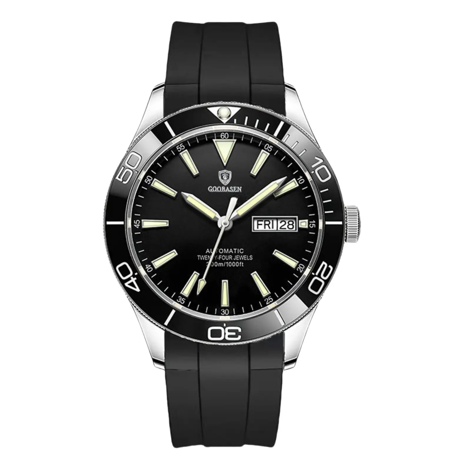 Guberson Green Submariner Men's Watch with Transparent Back