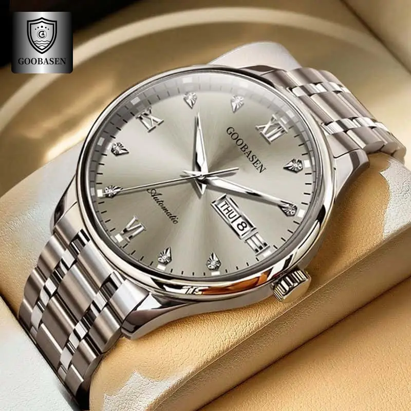 Gubaisen Stainless Steel Men's Quartz Watch with Diamond Dial - Image 3