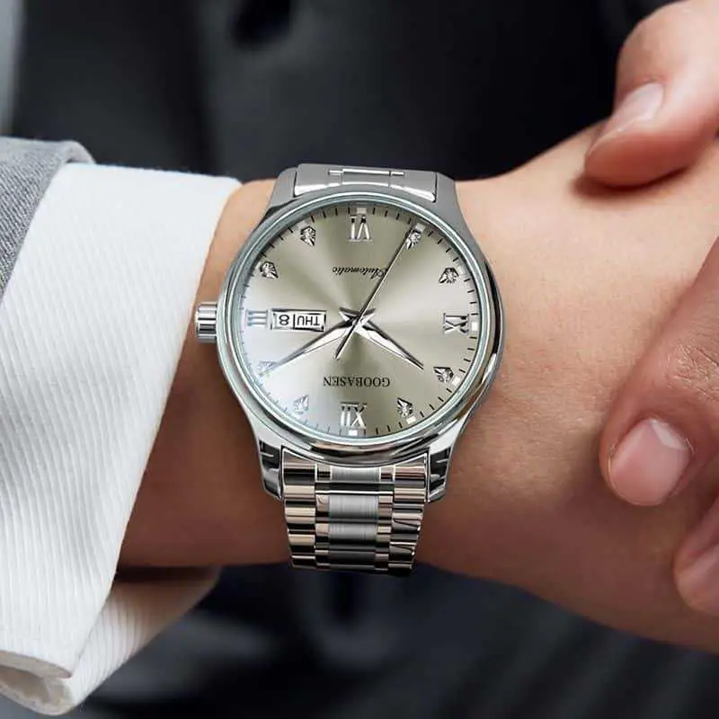 Gubaisen Stainless Steel Men's Quartz Watch with Diamond Dial - Image 4