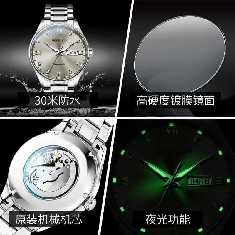 Gubaisen Stainless Steel Men's Quartz Watch with Diamond Dial - Image 6
