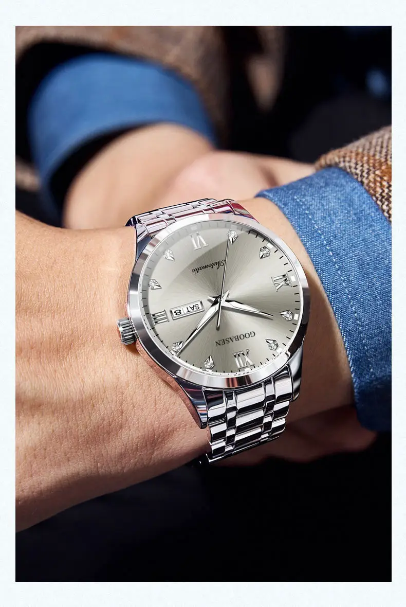 Gubaisen Stainless Steel Men's Quartz Watch with Diamond Dial — feature 5