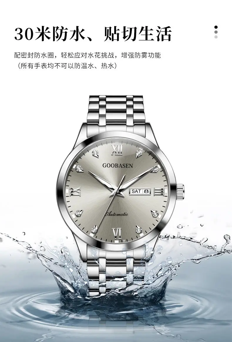 Gubaisen Stainless Steel Men's Quartz Watch with Diamond Dial — feature 8