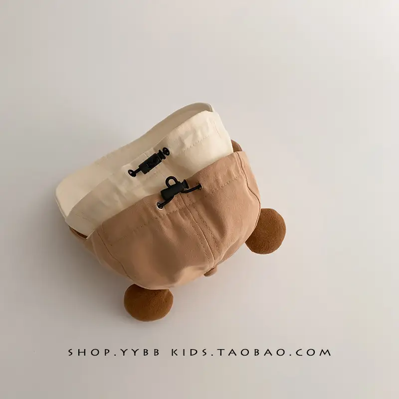 Baby's Beanie Hat with Pom Pom Feet Brown Cream - Image 7